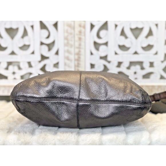 FOSSIL Metallic Silver Pewter Leather EXPLORER HOBO Convertible Handbag Purse - Picture 6 of 12